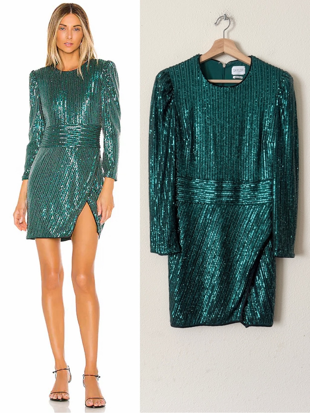Saylor MEDIUM Rizzo long sleeve sequin mini dress in Emerald Green